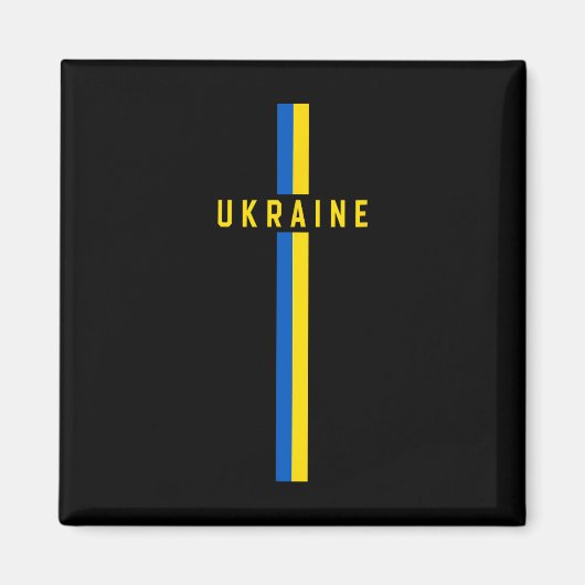 大文字で「ukraine」と書かれた縦型のウクライナ国旗 マグネット (正面)