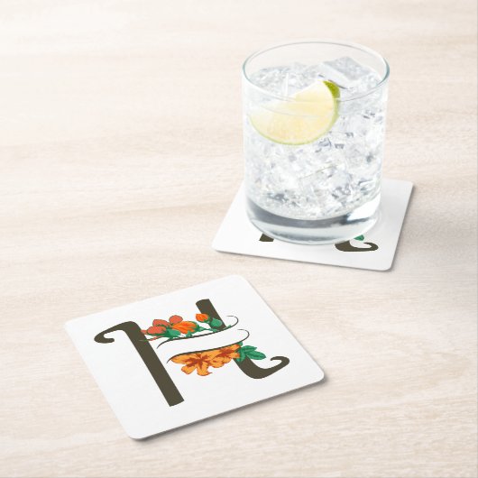 大文字Hフローラモノグラム スクエアペーパーコースター (インサイチュ)