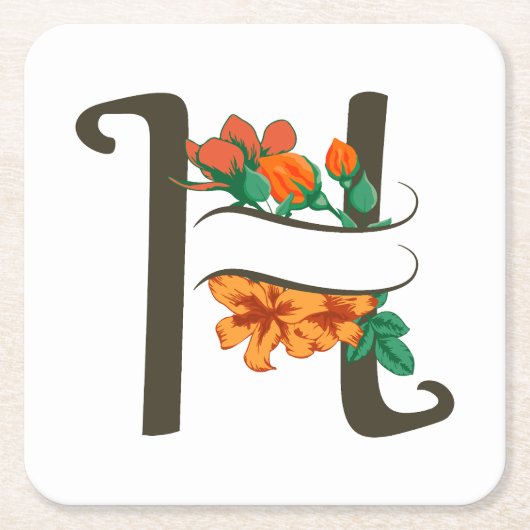 大文字Hフローラモノグラム スクエアペーパーコースター (正面)