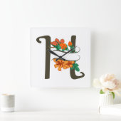 大文字Hフローラモノグラム スクエア壁時計 (ホーム)