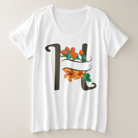 大文字Hフローラモノグラム プラスサイズTシャツ (デザイン正面)