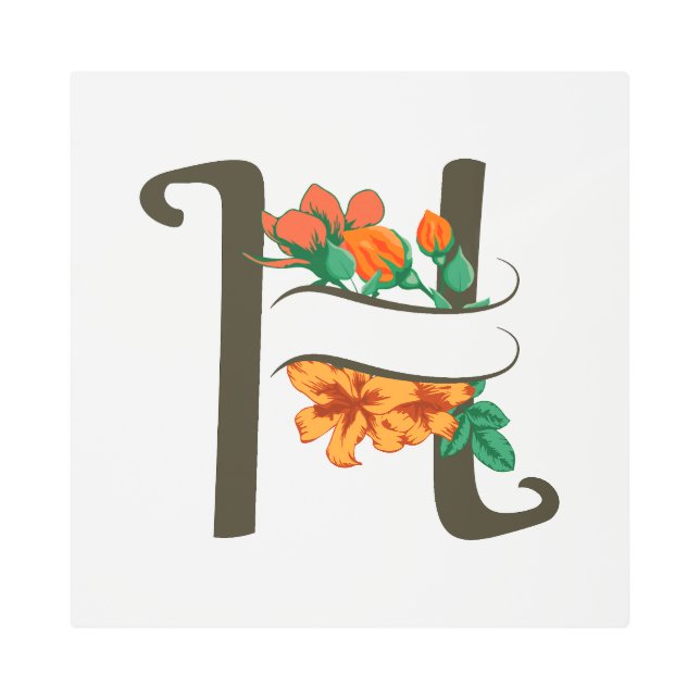 大文字Hフローラモノグラム メタルプリント (正面)