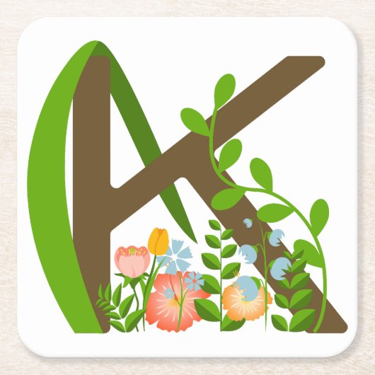 大文字Kフローラモノグラム スクエアペーパーコースター (正面)