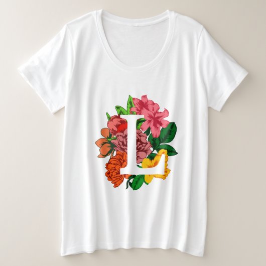 大文字Lフローラモノグラム プラスサイズTシャツ (デザイン正面)