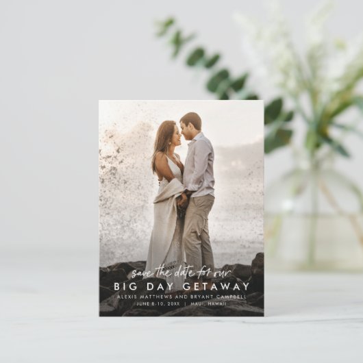 大日休暇の目的地の結婚式の日付を保存 案内ポストカード (スタンド正面)