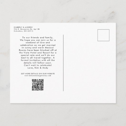 大日休暇の目的地の結婚式の日付を保存 案内ポストカード (裏面)