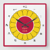 大日本帝国ファッション日本の国旗・印鑑漢字 スクエア壁時計 (正面)