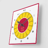 大日本帝国ファッション日本の国旗・印鑑漢字 スクエア壁時計 (傾斜)