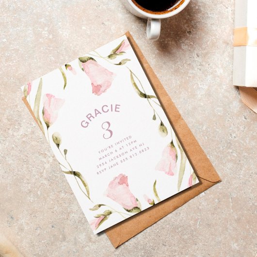 大春ボホワイルドフラワーバースデーパーティーガール 招待状