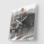 大時計の雨の中のロギングトラック スクエア壁時計 (傾斜)