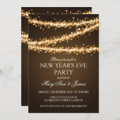 大晦エレガント日のパーティー·金ゴールド·ストリング·ライト 招待状 (正面/裏面)