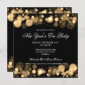 大晦エレガント日パーティー冬金ゴールド 招待状 (正面/裏面)