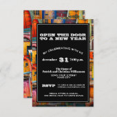 大晦ユニーク日のパーティーヴィンテージ扉 招待状 (正面/裏面)