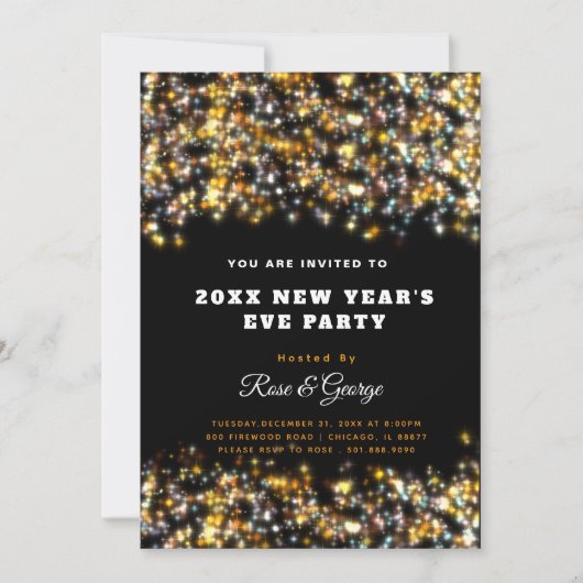 大晦日きらめくパーティー20XX金ゴールドグリッター 招待状 (正面)