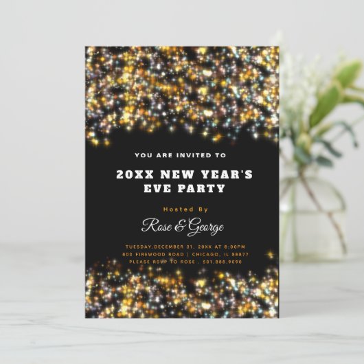 大晦日きらめくパーティー20XX金ゴールドグリッター 招待状 (スタンド正面)