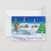 大晦日にスケートする少年。クリスマスおめでとう ノートカード (正面)
