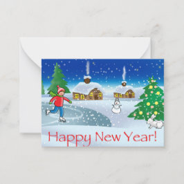 大晦日にスケートする少年。クリスマスおめでとう ノートカード