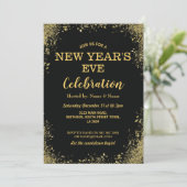 大晦日のお祝いのパーティーの黒の金ゴールド 招待状 (スタンド正面)