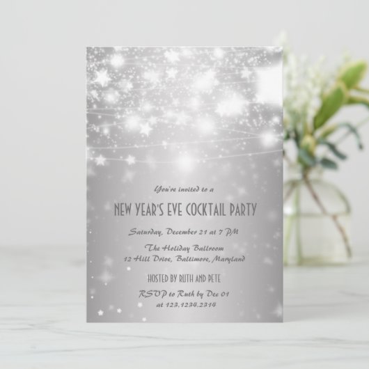 大晦日のエレガントな銀製のパーティーの輝くな星 招待状 (スタンド正面)