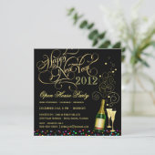 大晦日のオープンハウスのパーティー-黒および金ゴールド 招待状 (スタンド正面)