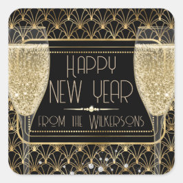 大晦日のシャンパンで賑やかな20代 スクエアシール