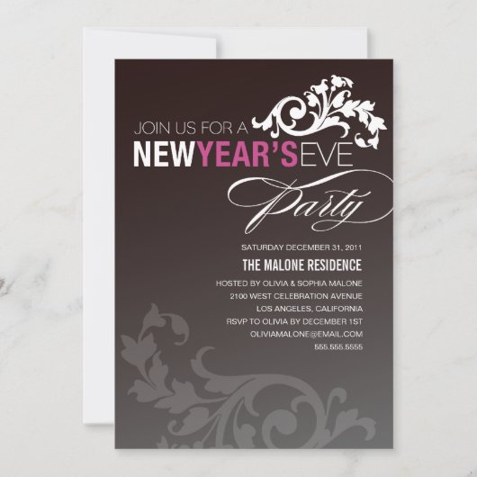 大晦日のネオン紫色の華麗さ%PIPE%の招待状 招待状 (正面)