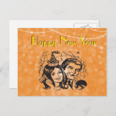 大晦日のノイズメーカーのカップルは祝います シーズンポストカード (正面/裏面)