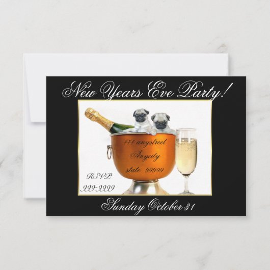 大晦日のパグ犬パーティー招待状 招待状 (正面)