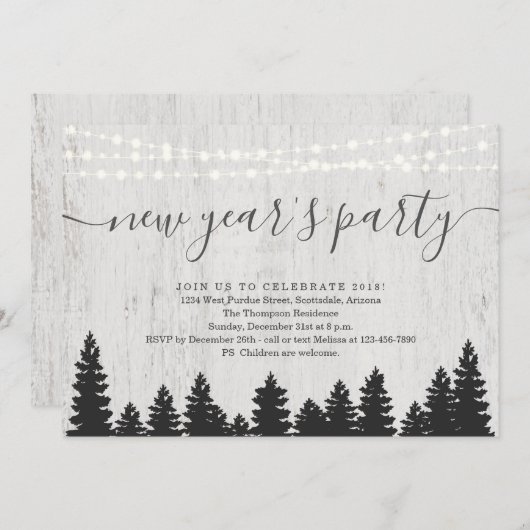 大晦日のパーティの招待状|の素朴な冬 招待状 (正面/裏面)