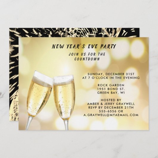 大晦日のパーティーお祝いと花火、ZRP 招待状 (正面/裏面)