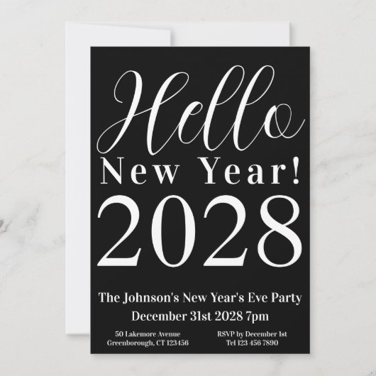 大晦日のパーティークラシック白黒 招待状 (正面)