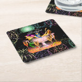 大晦日のパーティースピリッツ黒背景 スクエアペーパーコースター (アングル)