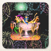 大晦日のパーティースピリッツ黒背景 スクエアペーパーコースター (正面)