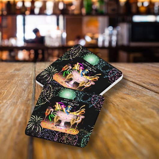 大晦日のパーティースピリッツ黒背景 スクエアペーパーコースター