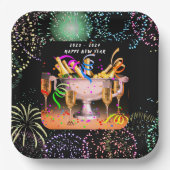 大晦日のパーティースピリッツ黒背景 ペーパープレート (正面)