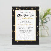 大晦日のパーティーブラックモダンと金ゴールドの輝き 招待状 (スタンド正面)