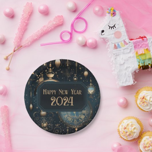 大晦日のパーティープレート – ブルークロックデザイン ペーパープレート (パーティー)