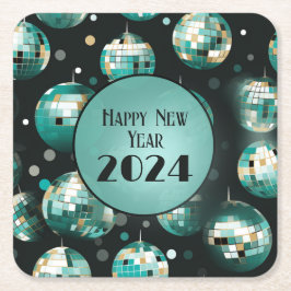大晦日のパーティープレート- Disco Ballデザイン スクエアペーパーコースター