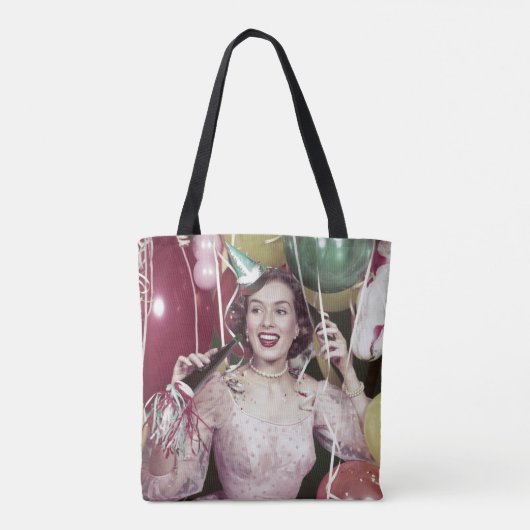 大晦日のパーティー向きのドレスの50年代の幸せな女性 トートバッグ (裏面)