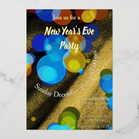 大晦日のパーティー数々の色の気泡 箔招待状 (正面)