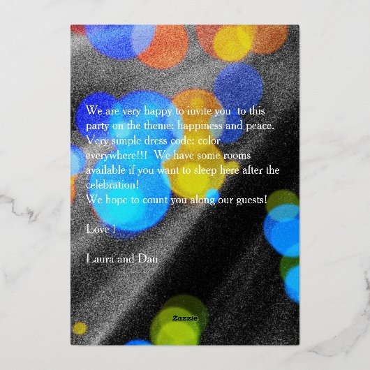 大晦日のパーティー数々の色の気泡 箔招待状 (裏面)