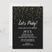 大晦日のパーティー金ゴールド紙吹雪 招待状 (正面)