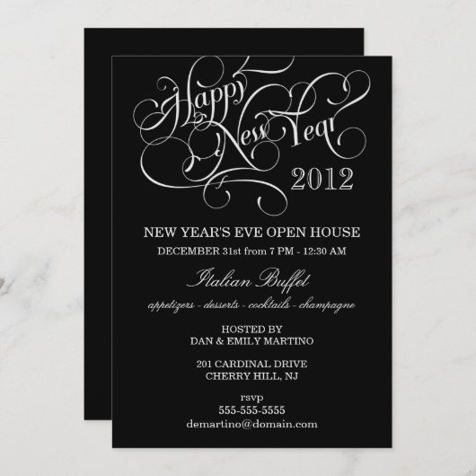 大晦日のパーティー-フォーマル招待状 招待状 (正面/裏面)