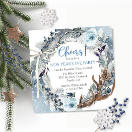 大晦日のパーティー、応援、青いリース 招待状