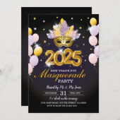 大晦日の仮装パーティーブラック金ゴールド招待状 招待状 (正面/裏面)