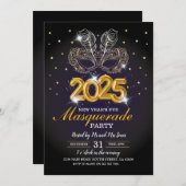 大晦日の仮装パーティーブラック金ゴールド 招待状 (正面/裏面)