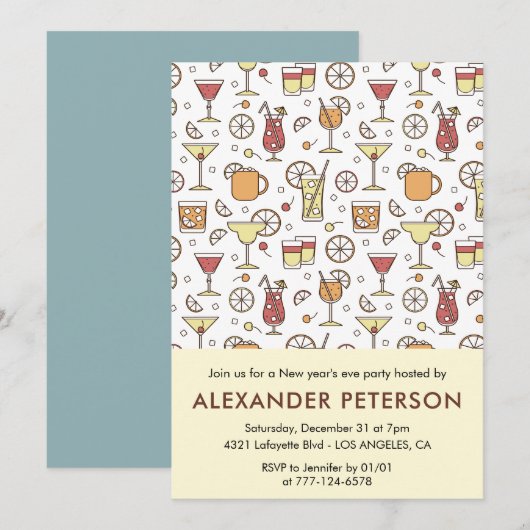 大晦日の招待状カクテルパターン 招待状 (正面/裏面)