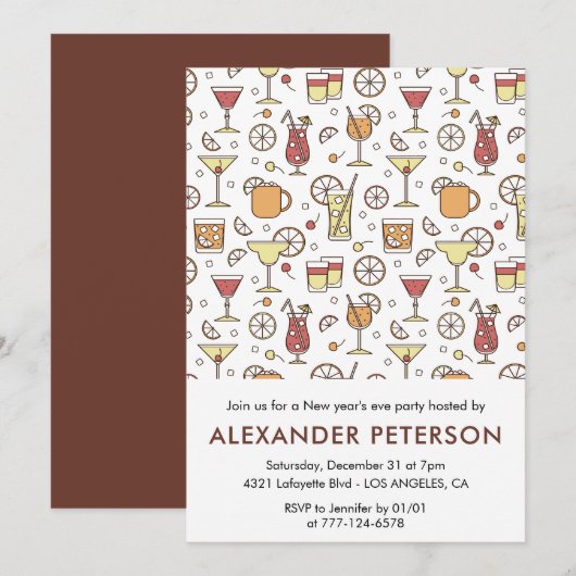 大晦日の招待状カクテルパターン 招待状 (正面/裏面)
