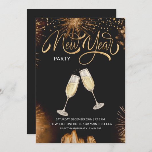 大晦日の花火新年 招待状 (正面/裏面)