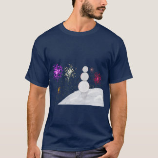 大晦日の雪だるまと花火Tシャツ Tシャツ